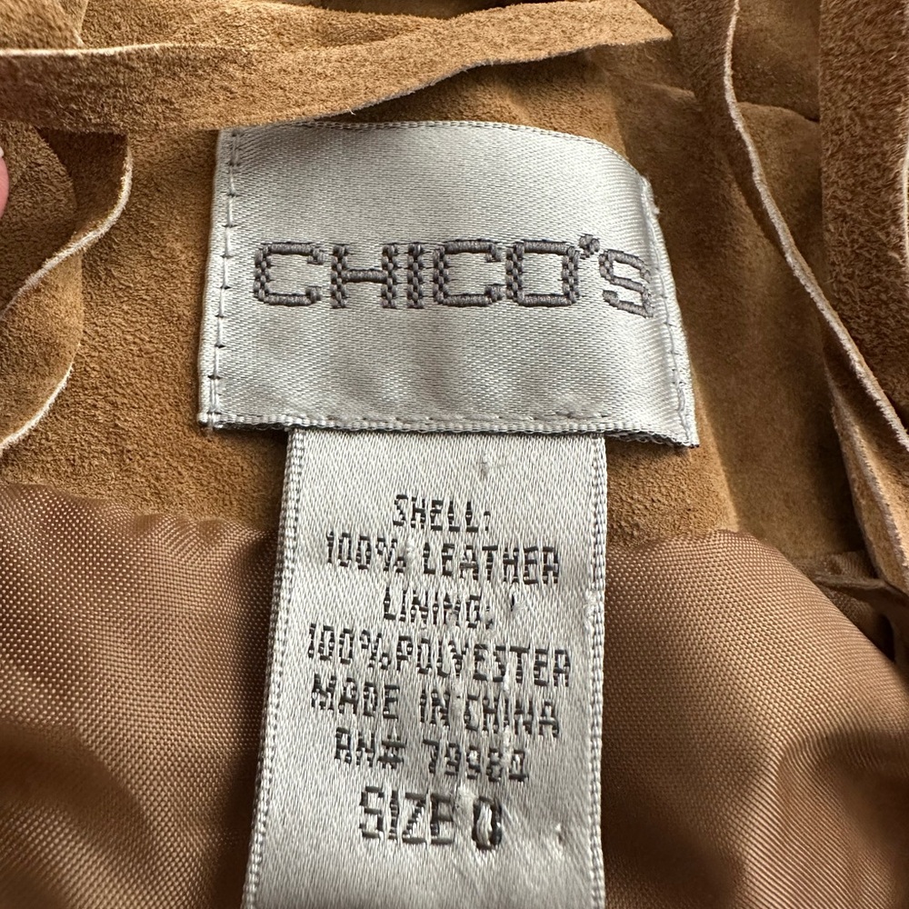 Chico’s 100% Leather Fringe Jacket Womens Size 0 Western/Boho Open Front - Picture 2 of 8